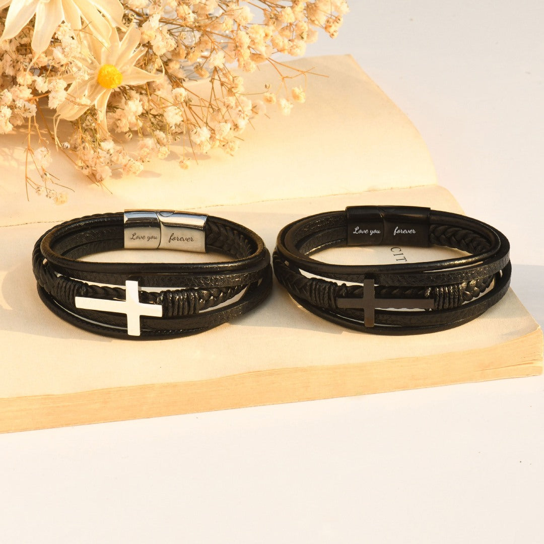 To My Son Pray Through It Leather Cross Bracelet