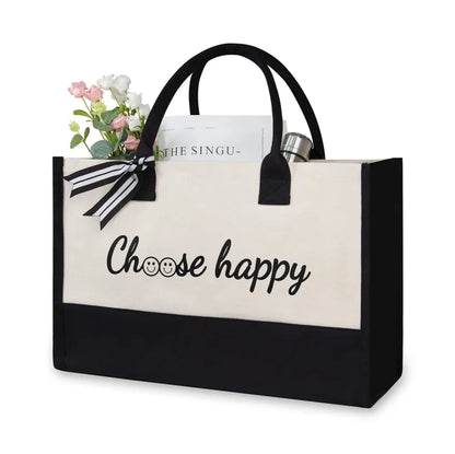 Letter Canvas Bag Women Hit Color Simple Shoulder Shopping Tote Handbag