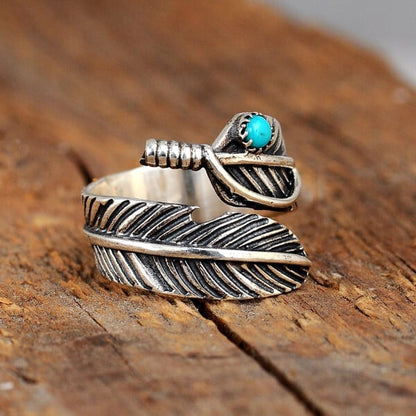 🔥 Last Day Promotion 75% OFF🎁Boho Feather Turquoise Adjustable Ring