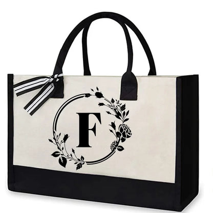 Sac à main en toile avec lettres pour femmes, fourre-tout de Shopping Simple à bandoulière couleur frappée