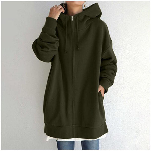 💥Hot Sale，Sold 10000+💥Women's Autumn/Winter Sweater Zipper Hooded Long Plus Cashmere Sweater