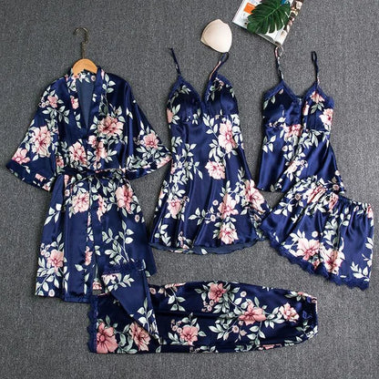 Silk 5 Piece Pajama Set