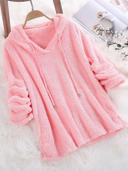 Women's Solid Color Long-sleeved Hooded Plush Double-sided Fleece Plush Sweater