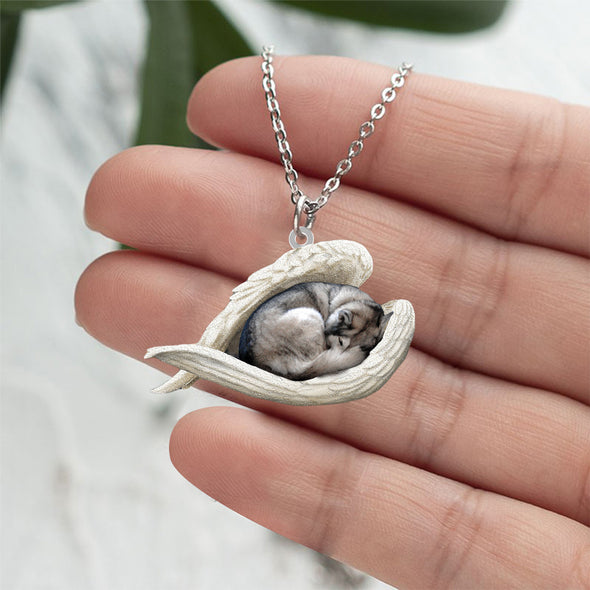 husky Sleeping Angel Stainless Steel Necklace