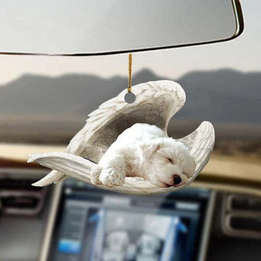 White Poodle Dog Sleeping Angel Acrylic Keychain