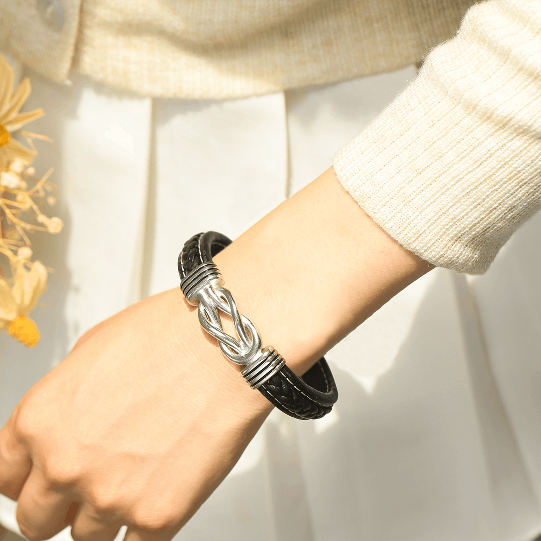 Bracelet en cuir tressé "Mère et fille liées pour toujours" 