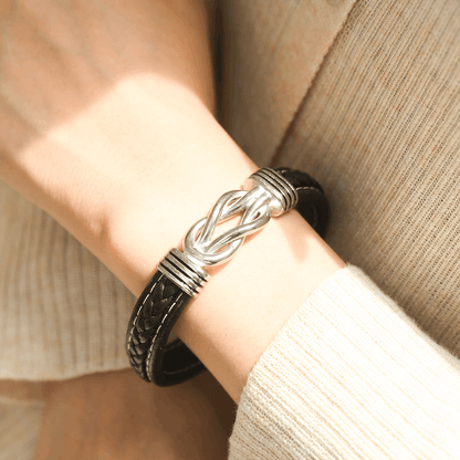 "Mother and Daughter Forever Linked Together" Braided Leather Bracelet