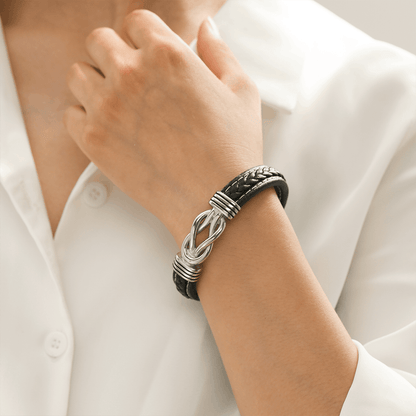 "Mother and Daughter Forever Linked Together" Braided Leather Bracelet